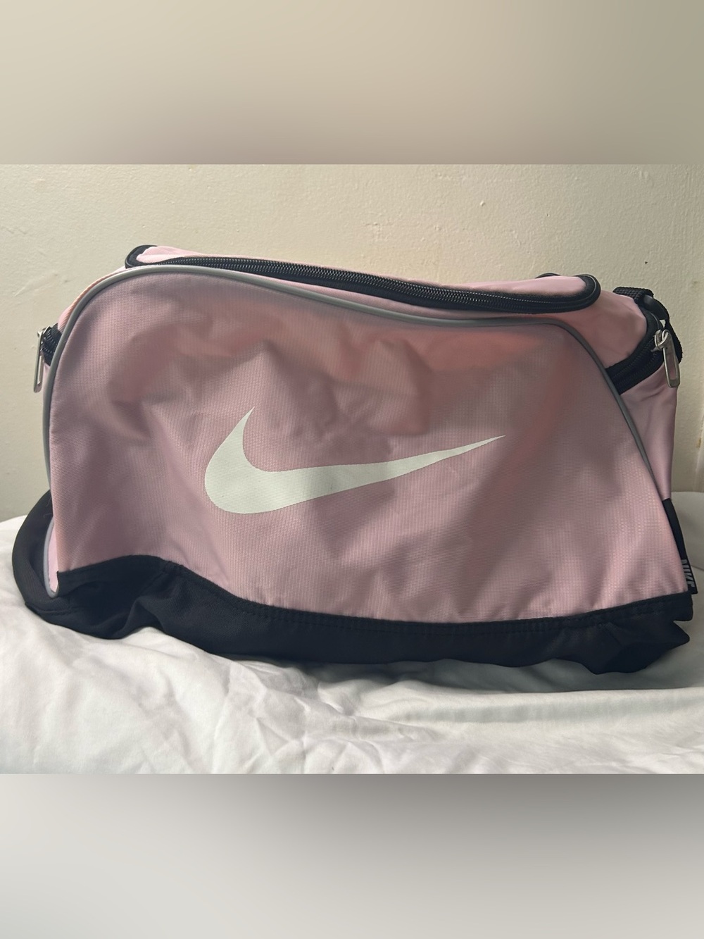 Nike Pink and Black Gym Duffel with White Swoosh